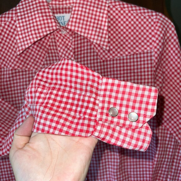 Vintage Hot Line from Mervyns Top Womens 8 gingham pearl snap red western - Picture 4 of 11